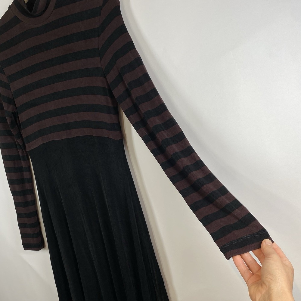 BCBG Maxazria Striped Mockneck Dress XS Emo Twee Black Jersey Knit Long Sleeve - Picture 5 of 14